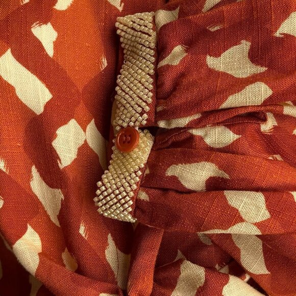 NWT Zara Midriff Crop Tie Top Blouse Linen Blend Size XS Printed Beaded - Picture 6 of 10